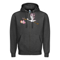 Charcoal Heather stork with baby girl Zipper Hoodie - BarkalooDesign