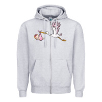 Heather Grey stork with baby girl Zipper Hoodie - BarkalooDesign