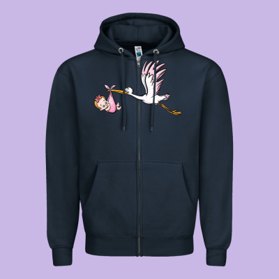 Stork With Baby Girl Zipper Hoodie Designed By Barkaloodesign