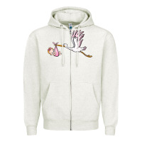 Oatmeal Heather stork with baby girl Zipper Hoodie - BarkalooDesign
