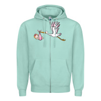 Seafoam stork with baby girl Zipper Hoodie - BarkalooDesign