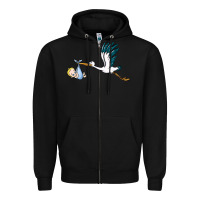 Black stork with baby boy Zipper Hoodie - BarkalooDesign