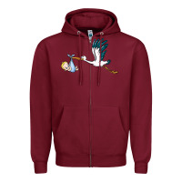 Burgundy stork with baby boy Zipper Hoodie - BarkalooDesign