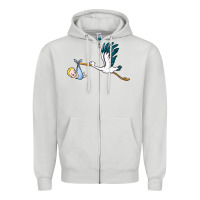 Dove Grey stork with baby boy Zipper Hoodie - BarkalooDesign