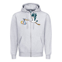 Heather Grey stork with baby boy Zipper Hoodie - BarkalooDesign