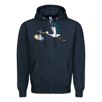Navy stork with baby boy Zipper Hoodie - BarkalooDesign