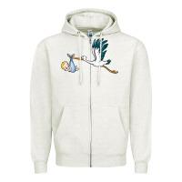Oatmeal Heather stork with baby boy Zipper Hoodie - BarkalooDesign