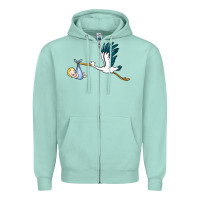 Seafoam stork with baby boy Zipper Hoodie - BarkalooDesign