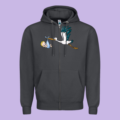 Stork With Baby Boy Zipper Hoodie Designed By Barkaloodesign