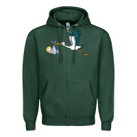 Sports Green stork with baby boy Zipper Hoodie - BarkalooDesign