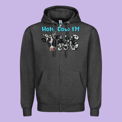 Holy Cow I'm One Zipper Hoodie Designed By Barkaloodesign