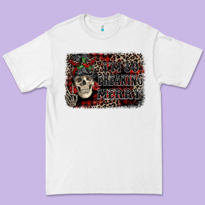 I'm So Freaking Merry Skeleton Messy Bun Premium Tee Designed By Nancycooperartshop