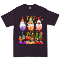 Plum Happy Hallothanksmas wine glasses and gnomes Premium Tee - texasbilliewilder