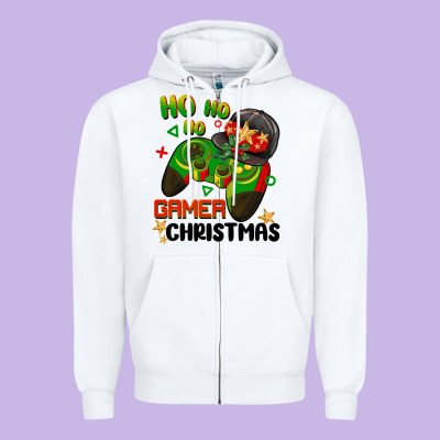 Ho Ho Ho Gamer Christmas Zipper Hoodie Designed By Barkaloodesign