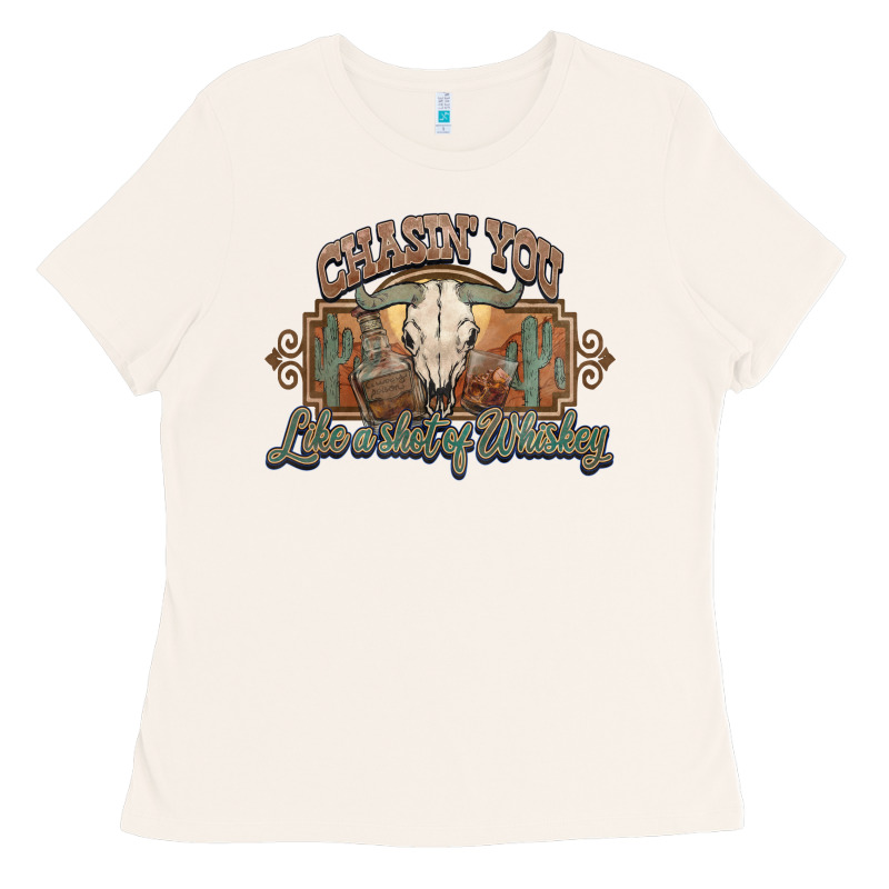 Chasin You Like A Shot Of Whiskey Bull Skull Ladies Tee by HowdyJamesFarm | Teevron