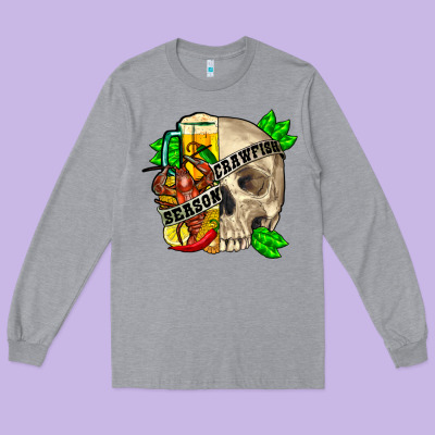 Skull Crawfish Season Long Sleeve Tee Designed By Fadigitalartstudio