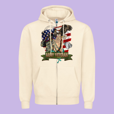 Army Veteran  Pray Zipper Hoodie Designed By Barkaloodesign
