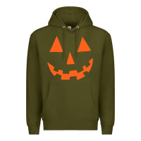Army Green Halloween Pumpkin Face Gift Creepy Spooky Horror Premium Hoodie - maiPhamDesign