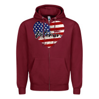 Burgundy veteran heart american flag Zipper Hoodie - BarkalooDesign