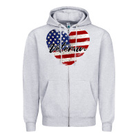 Heather Grey veteran heart american flag Zipper Hoodie - BarkalooDesign