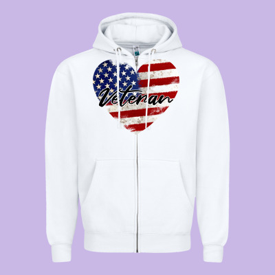 Veteran Heart American Flag Zipper Hoodie Designed By Barkaloodesign