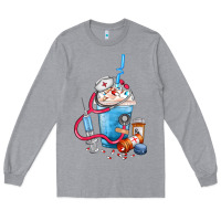 Heather Grey Nurse frappe coffee Long Sleeve Tee - FaDigitalArtStudio