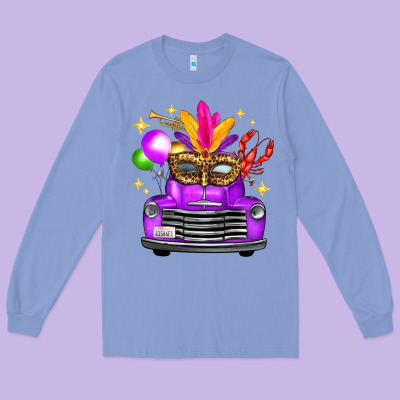 Mardi Gras Truck Leopard Mask Long Sleeve Tee Designed By Fadigitalartstudio