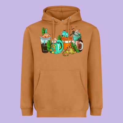 Dinosaur Coffee Cups Heavyweight Hoodie Designed By Adodesignshop