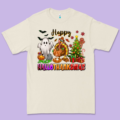Happy Hallothanksmas With Ghost Turkey And Tree Premium Tee Designed By Texasbilliewilder