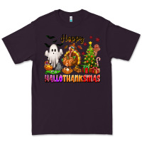 Plum Happy Hallothanksmas with ghost turkey and tree Premium Tee - texasbilliewilder