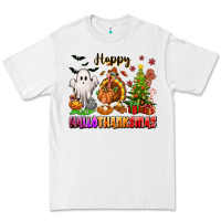 White Happy Hallothanksmas with ghost turkey and tree Premium Tee - texasbilliewilder