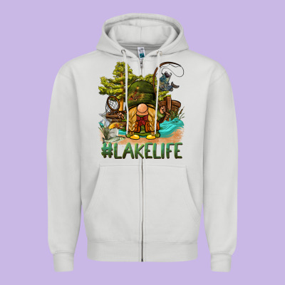 Lake Life Gnome Zipper Hoodie Designed By Barkaloodesign