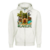 Oatmeal Heather lake life gnome Zipper Hoodie - BarkalooDesign
