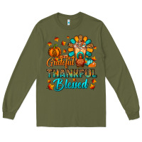 Army Green Grateful Thankful Blessed Thanksgiving Cold Drink Long Sleeve Tee - FaDigitalArtStudio
