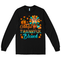 Black Grateful Thankful Blessed Thanksgiving Cold Drink Long Sleeve Tee - FaDigitalArtStudio