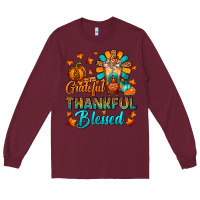 Burgundy Grateful Thankful Blessed Thanksgiving Cold Drink Long Sleeve Tee - FaDigitalArtStudio