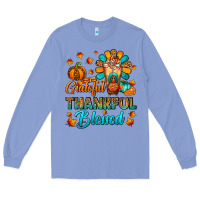 Colony Blue Grateful Thankful Blessed Thanksgiving Cold Drink Long Sleeve Tee - FaDigitalArtStudio
