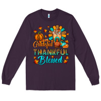 Plum Grateful Thankful Blessed Thanksgiving Cold Drink Long Sleeve Tee - FaDigitalArtStudio