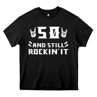 50 Birthday Rock Whitw Heavy Core Tee | Teevron