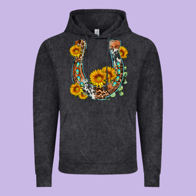 Western Leopard Cowhide Sunflowers Horseshoe Vintage Hoodie Designed By Oliviacreatesart
