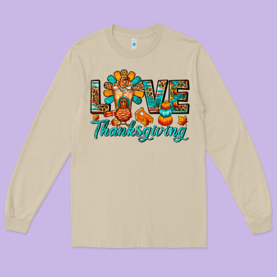 Love Thanksgiving Gobble And Frappe Long Sleeve Tee Designed By Fadigitalartstudio