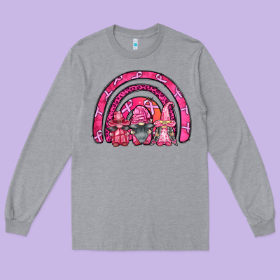 Breast Cancer Rainbow Gnomes Long Sleeve Tee Designed By Fadigitalartstudio