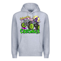 Heather Grey Monster Crusher Premium Hoodie - CowhideDigitalArt
