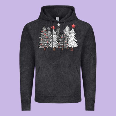 Black And White Christmas Trees With Lights Vintage Hoodie Designed By Fadigitalartstudio