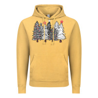 Vintage Mustard black and white christmas trees with lights Vintage Hoodie - FaDigitalArtStudio