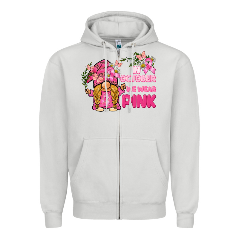 In October We Wear Pink Gnome Zipper Hoodie by BarkalooDesign | Teevron