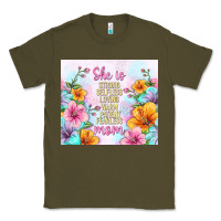 Army Green she is mom with flowers Classic Tee - TumblerDesignByShophia