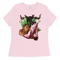 Bubblegum Pink Cowgirl boots hat horns cactus Ladies Tee - HowdyJamesFarm