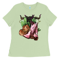 Matcha Cowgirl boots hat horns cactus Ladies Tee - HowdyJamesFarm