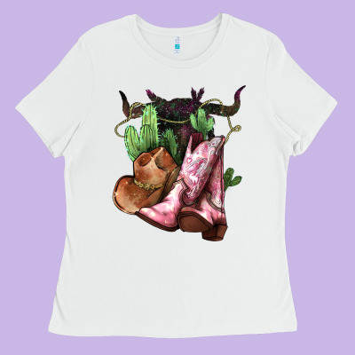 Cowgirl Boots Hat Horns Cactus Ladies Tee Designed By Howdyjamesfarm